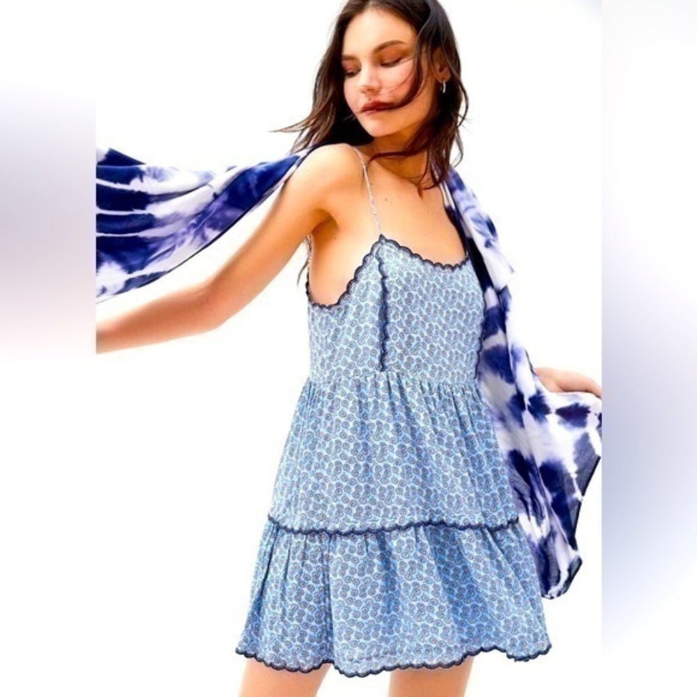 URBAN OUTFITTERS hanna rayon scallop babydoll mini dress SP